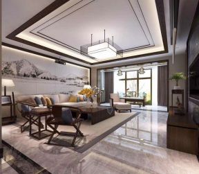 紫薇西棠中式140平米三居客厅装修设计效果图欣赏
