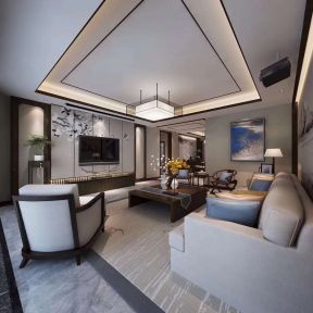 紫薇西棠中式140平米三居客厅沙发装修设计效果图欣赏