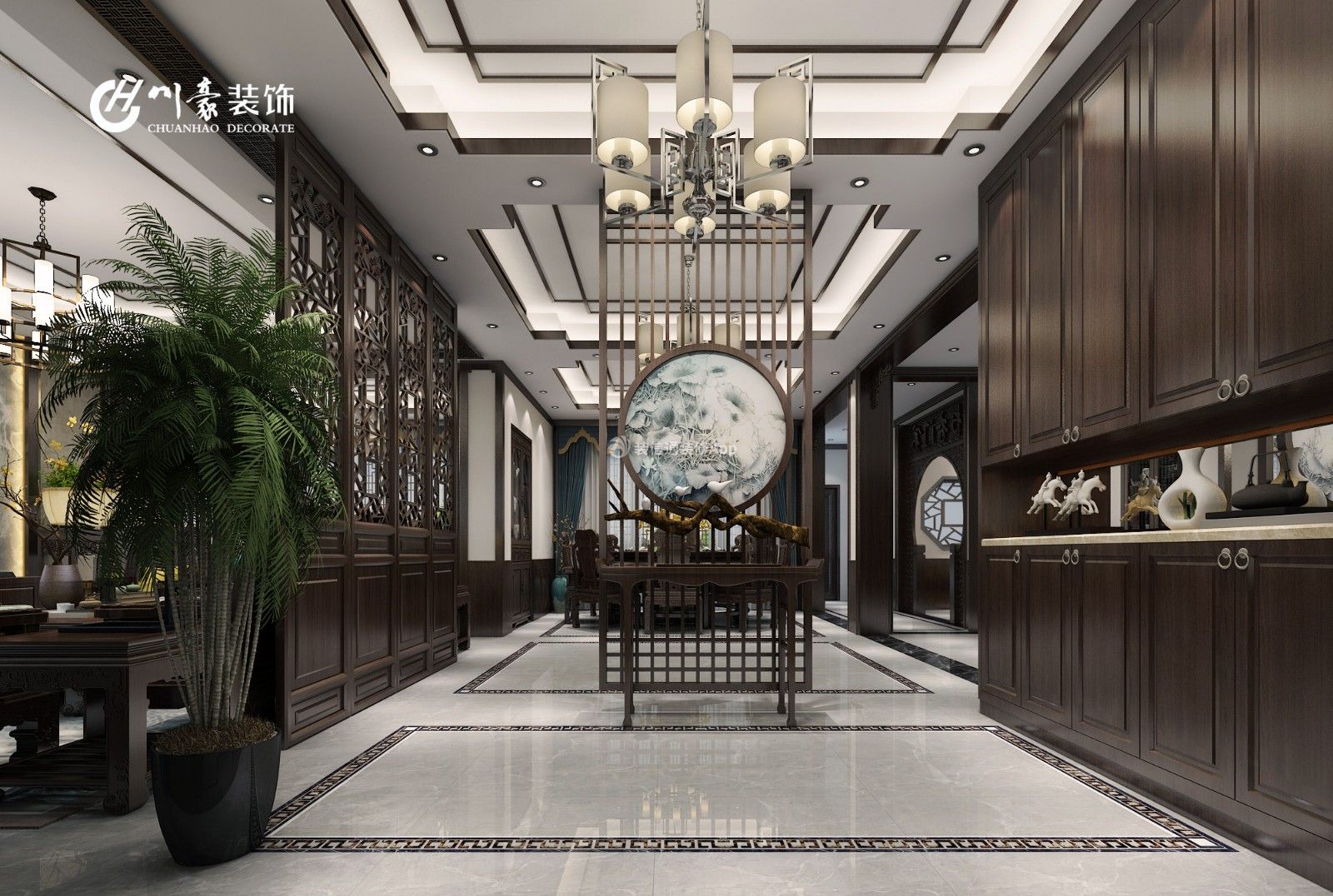 和莊別墅360平別墅中式風(fēng)格鏤空隔斷設(shè)計(jì)效果圖