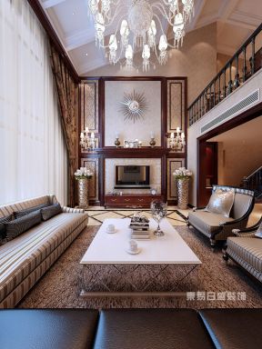 白桦林居240㎡美式风格复式客厅装修效果图