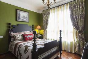 凯旋帝景美式风格卧室绿色背景墙装潢设计图片