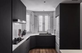 碧桂园155平极简风格厨房黑色橱柜设计图片