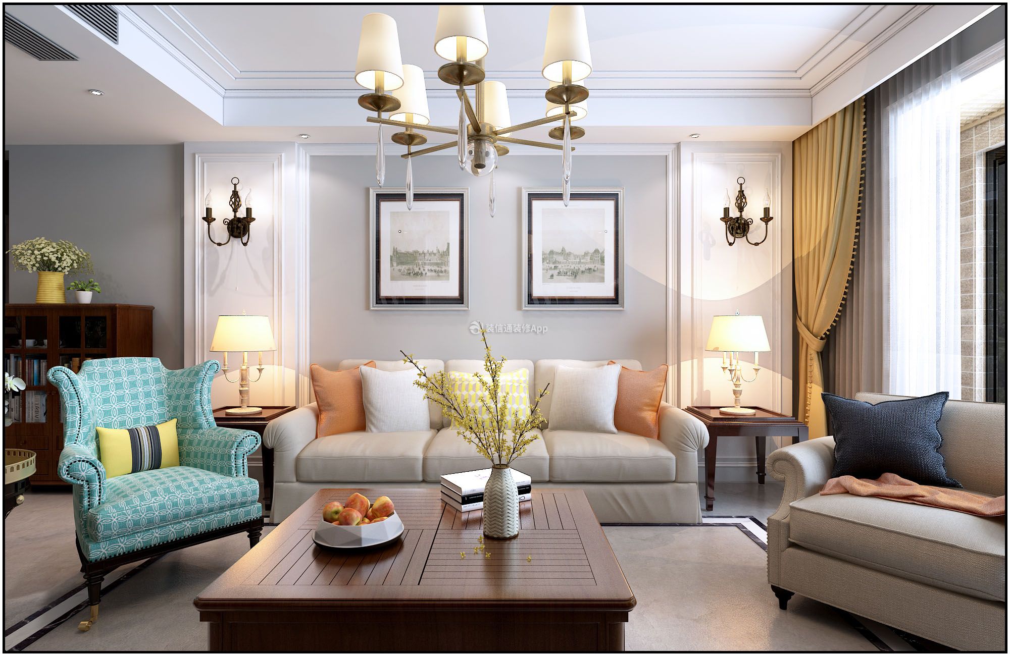 美式风格客厅沙发 2020简约方形茶几图片