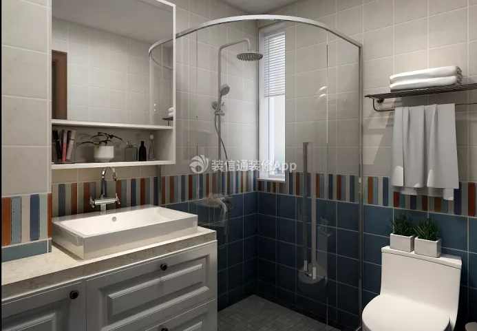 100平方地中海风格卫生间淋浴房设计装修图