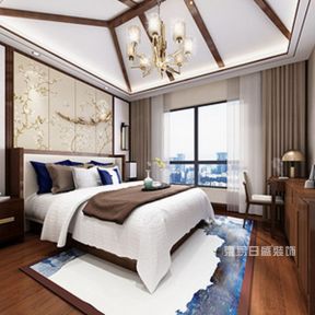 银泰红城450平别墅新中式风格卧室装修图片