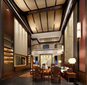 600平新中式风格别墅挑高客厅吊顶设计图