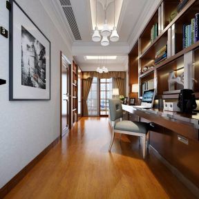 龙山华府五居新中式风格书房木地板设计图片