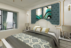 锦林花园140平方美式风格卧室床头软包设计效果图