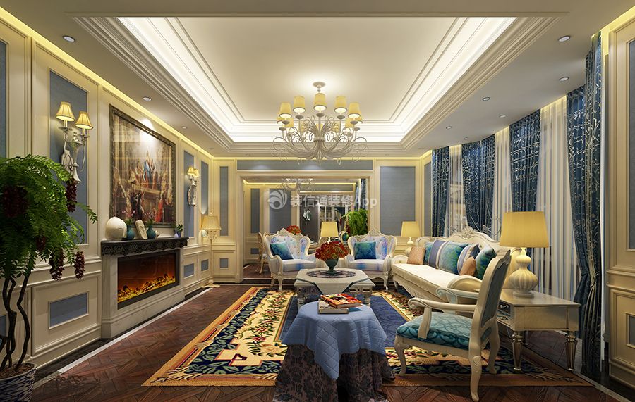 东方明珠240平米法式别墅客厅沙发装修设计效果图