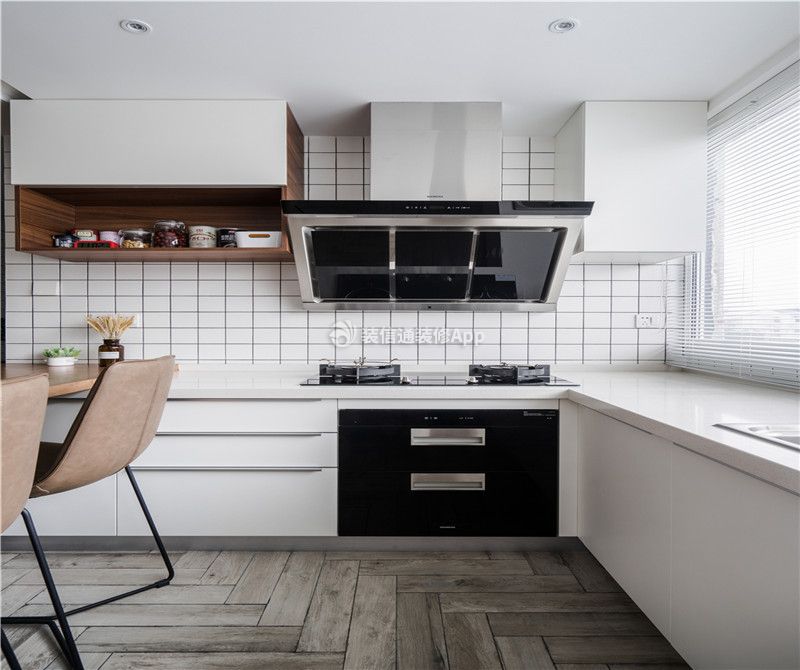 88平方北欧风格白色厨房转角设计效果图