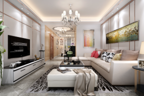 瀚江府133平米现代客厅沙发装修设计效果图欣赏