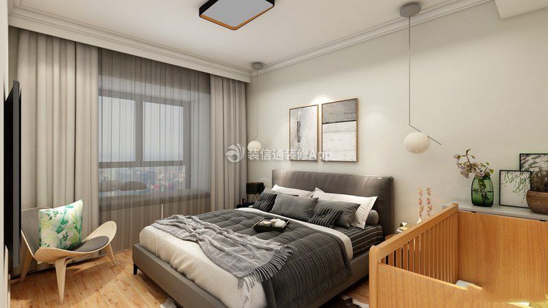 鲁能城现代简约108平三居室卧室装修案例
