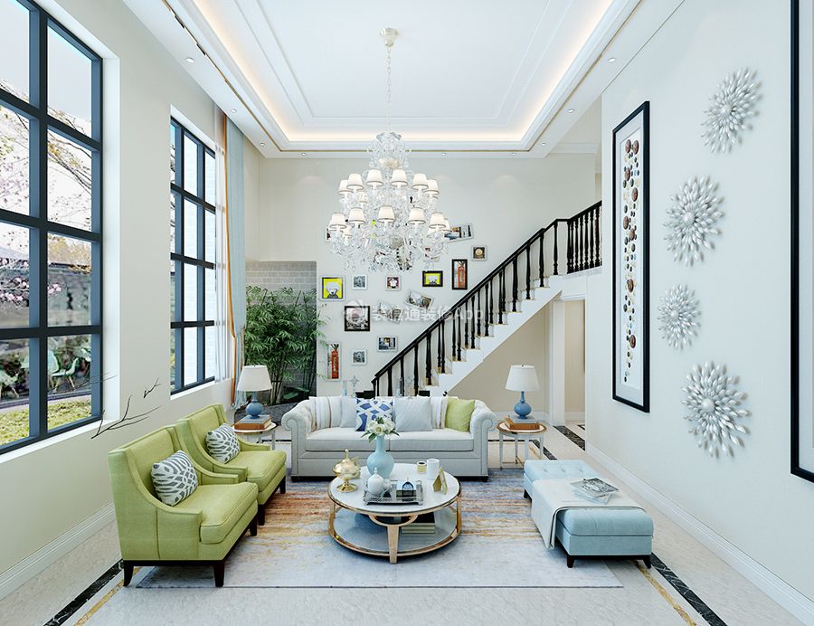 中海巅峰一号现代风格别墅客厅沙发摆放效果图片