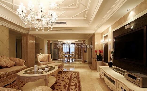 玫瑰星城220平米中式客厅吊灯装修设计效果图欣赏
