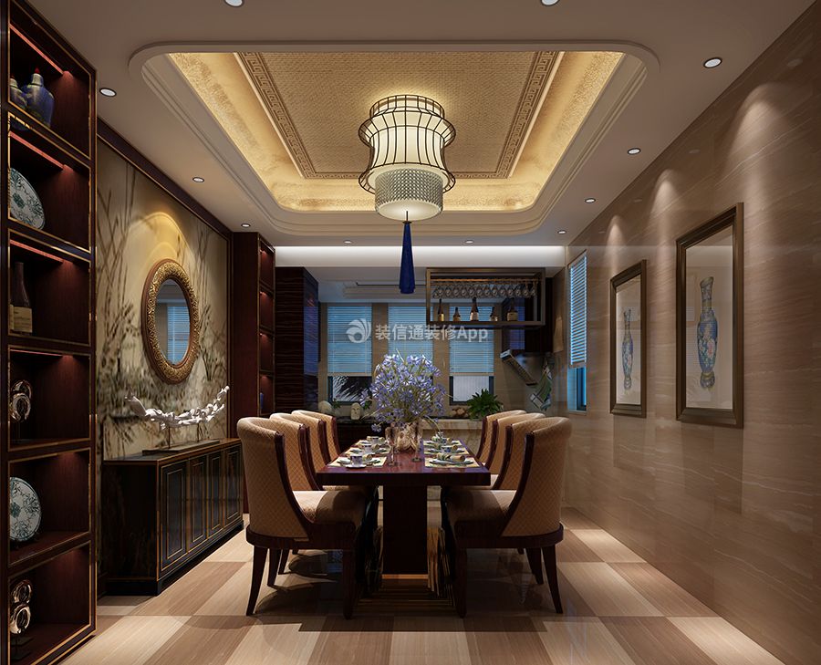 现代风格时尚别墅餐厅背景墙镜子装饰设计效果图