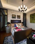 412平中式风格别墅客厅卧室床头设计效果图片
