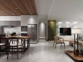 中式风格142平三居室客厅厨房装修效果图片