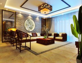 中式风格210平客厅沙发装修效果图片