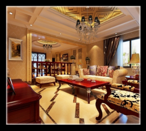 玫瑰星城400平米中式别墅客厅装修设计效果图欣赏