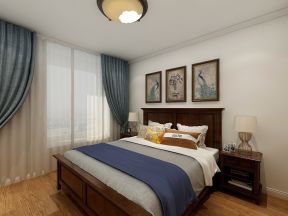 中海海悦府130平米三居美式卧室窗帘装修设计效果图