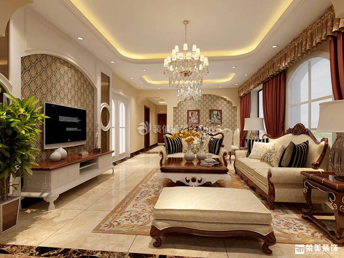 正恒国际欧式115平三居室客厅装修案例