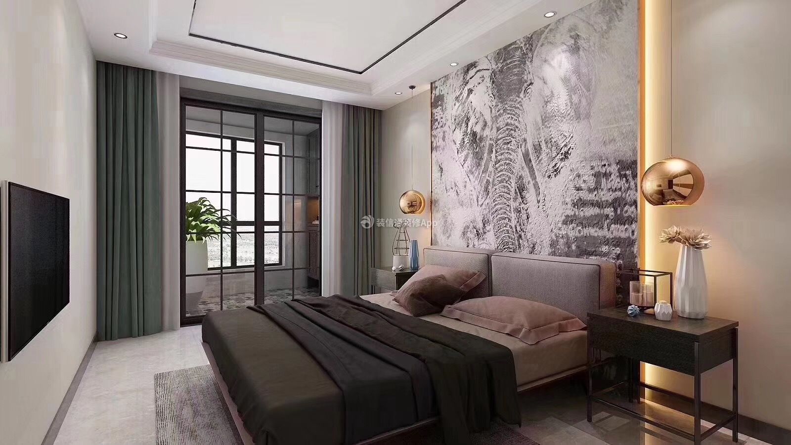 中海城尚城港式风格卧室阳台门装修设计图片2023