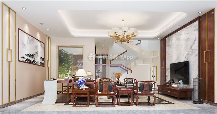 中海翠林新中式438平别墅客厅装修案例
