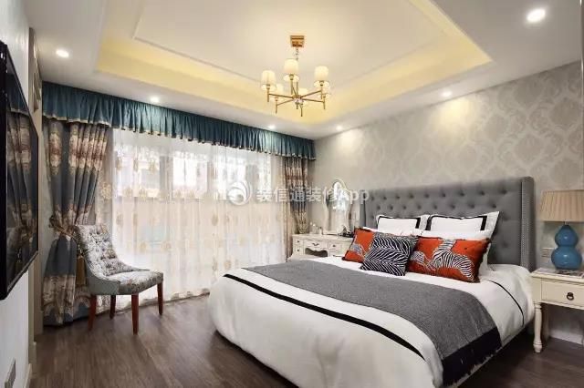 首开琅樾美式风格卧室床头壁纸装饰设计图赏析
