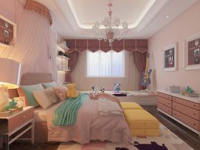 巴洛克风格大户型儿童房卧室粉色背景墙设计效果图