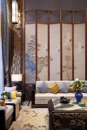 中式风格170平四居客厅屏风装修效果图片欣赏