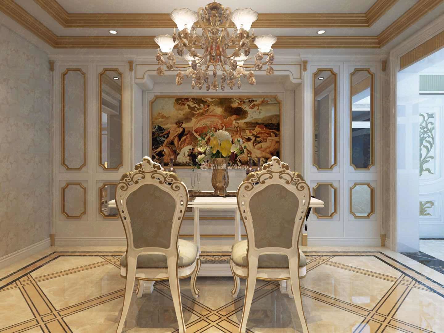 桃花源170平欧式风格餐厅地板瓷砖设计装修图