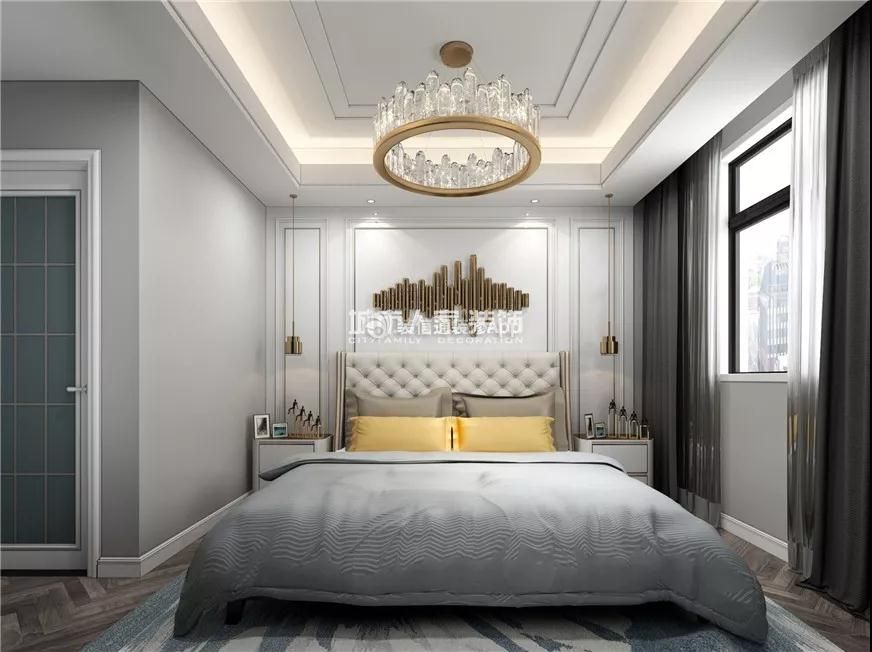 国际置地138平现代风格卧室床头吊灯设计效果图片