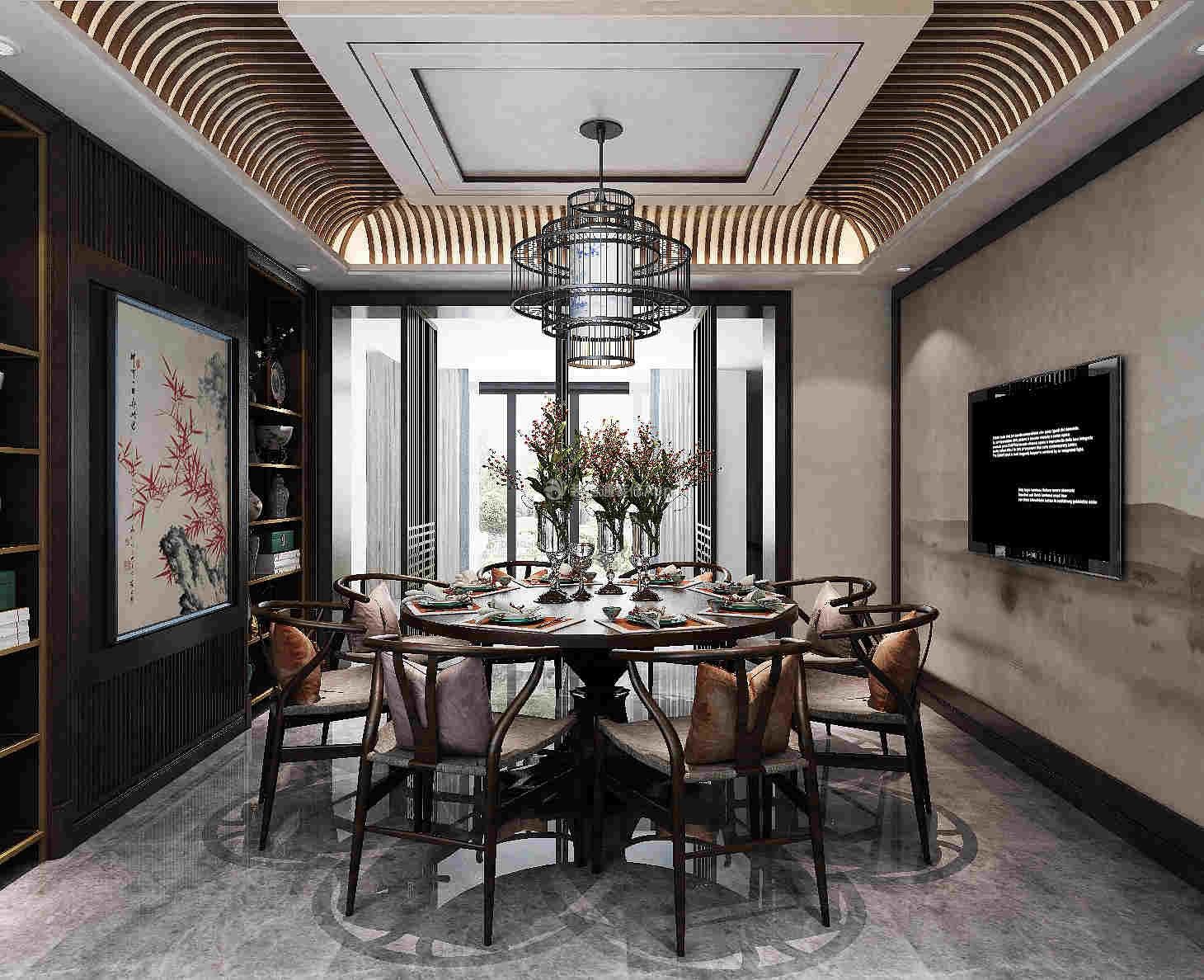 532平米中式别墅餐厅装修设计效果图欣赏
