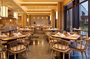 杭州简约中式风格酒店餐厅餐桌布置装修图片