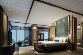 杭州中式风格星级酒店客房整体布置装修图片