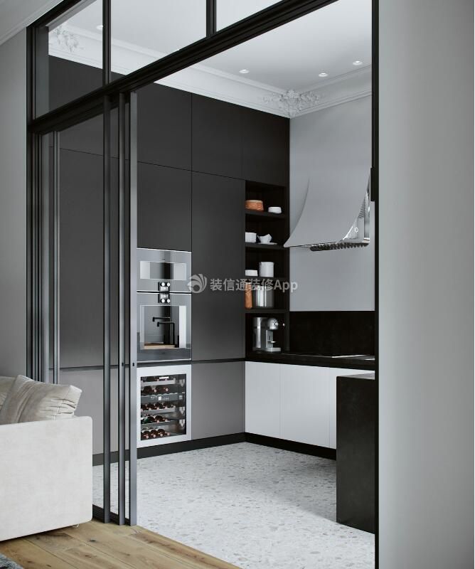 现代简约风格小型公寓整体厨房设计图片赏析