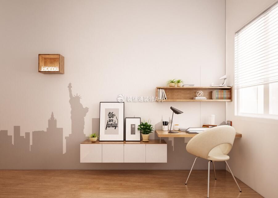 现代简约小型公寓室内书桌背景墙设计图片