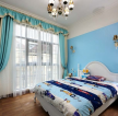 12平儿童房卧室蓝色背景墙壁灯装修效果图片