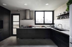 165平工业混搭风格黑色厨房设计装修效果图片