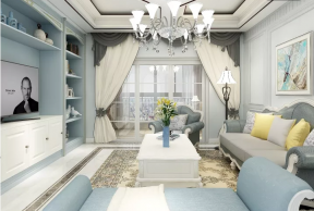 意城晶华135平欧式风格客厅白色茶几装修设计图
