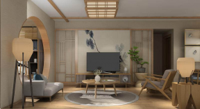 百利華庭109平米三居日式電視背景墻裝修設(shè)計(jì)效果圖