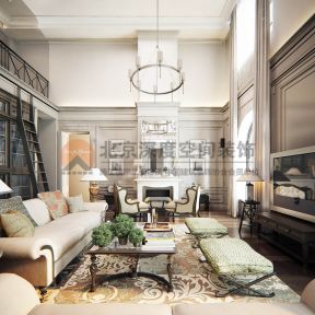 碧桂园现代美式复式楼客厅地毯装修装饰效果图片