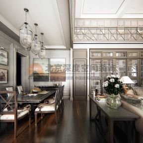 碧桂园现代美式复式楼餐厅餐桌椅设计效果图