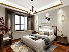 保利心语花园新中式风格卧室床头壁灯设计效果图片