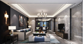 尚江尊品300平米中式别墅客厅装修设计效果图