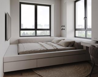 小型公寓卧室榻榻米床创意装潢设计图片