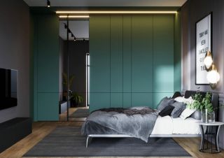 简约时尚小型公寓卧室绿色衣柜设计图片