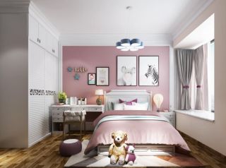 12平粉色儿童房衣柜移门设计装修效果图片