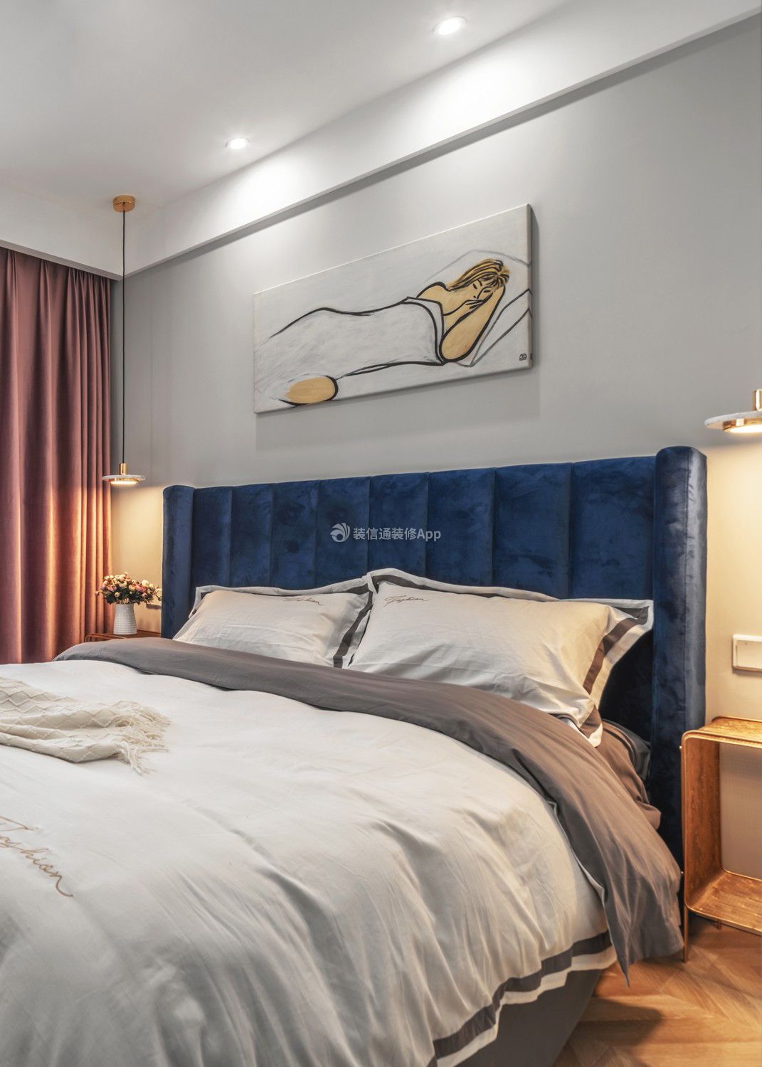 五象丽景172平现代风格卧室床头背景墙设计效果图