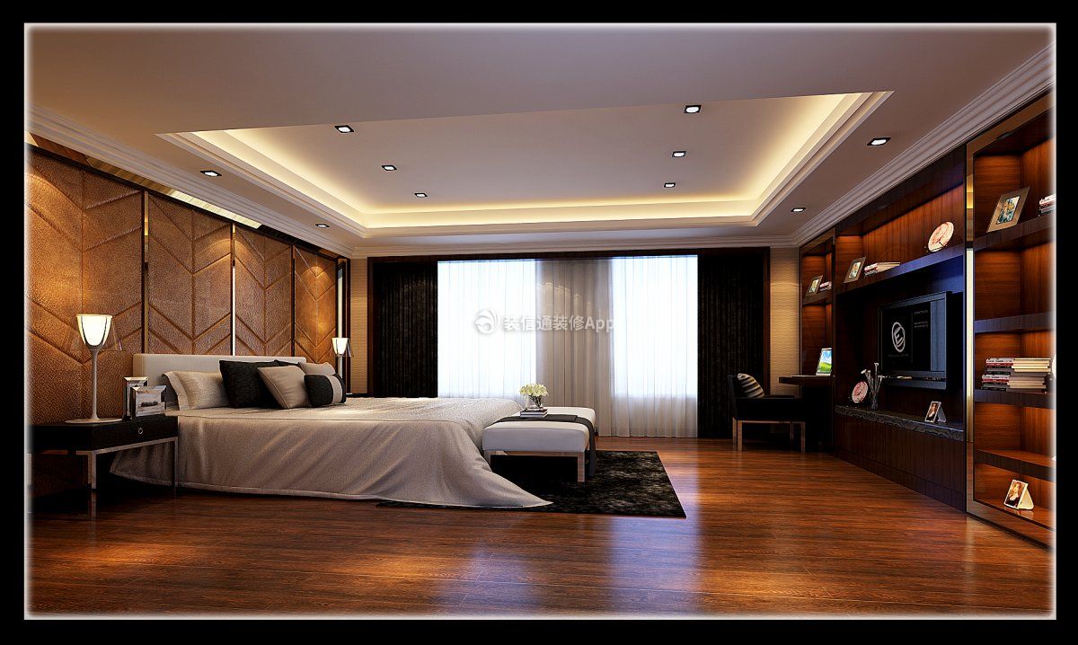 滨河印象中式200平别墅卧室装修案例